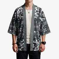 Black Hawaiian Tapa Tribal Hibiscus Kimono
