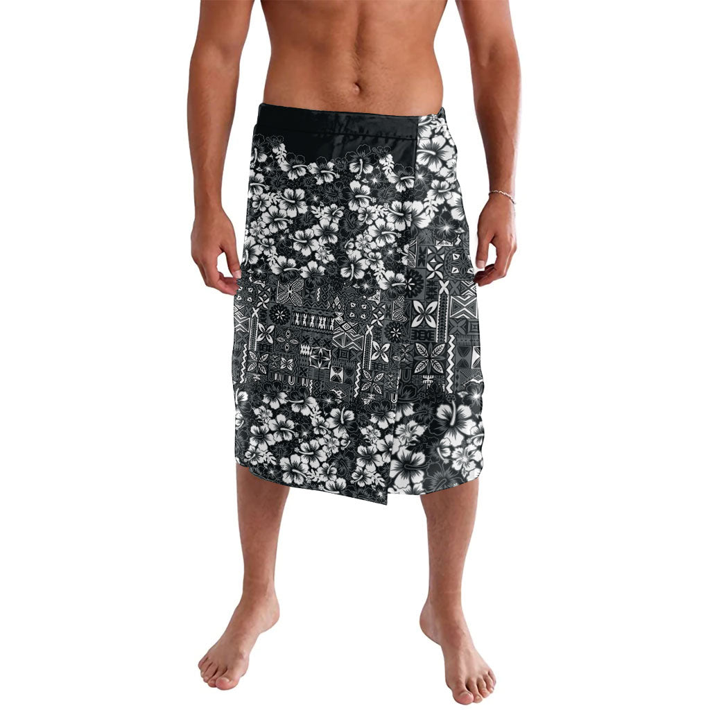 Black Hawaiian Tapa Tribal Hibiscus Lavalava