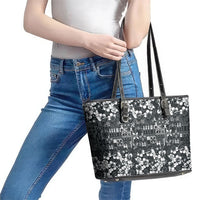 Black Hawaiian Tapa Tribal Hibiscus Leather Tote Bag