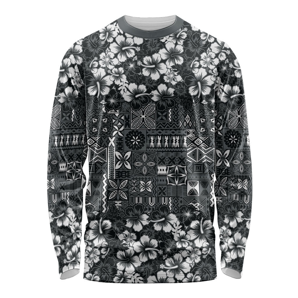 Black Hawaiian Tapa Tribal Hibiscus Long Sleeve Shirt LT9 Unisex Black - Polynesian Pride