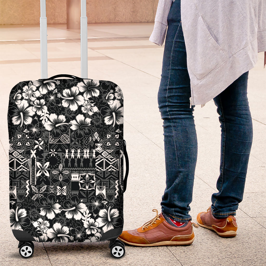 Black Hawaiian Tapa Tribal Hibiscus Luggage Cover