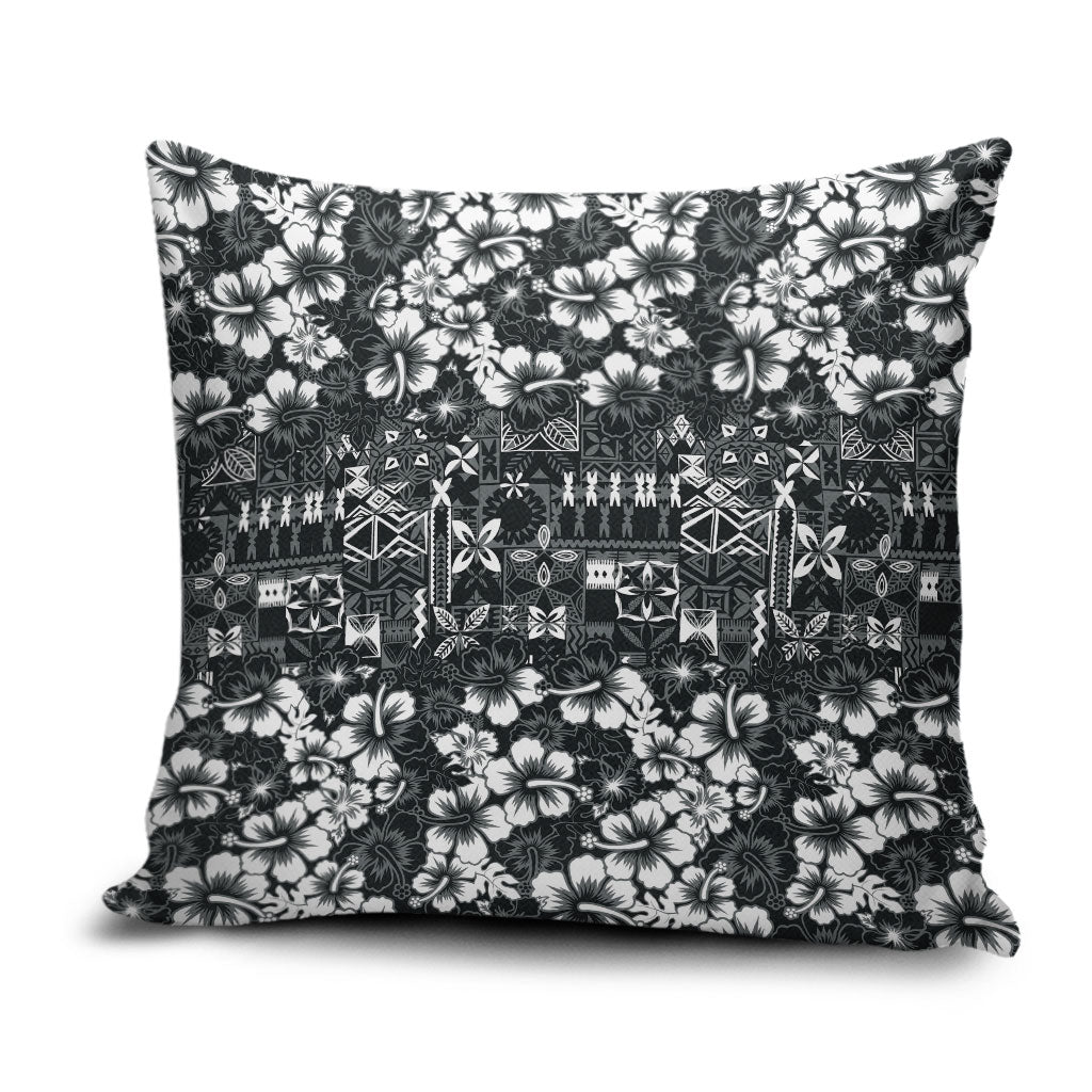 Black Hawaiian Tapa Tribal Hibiscus Pillow Cover