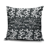 Black Hawaiian Tapa Tribal Hibiscus Pillow Cover