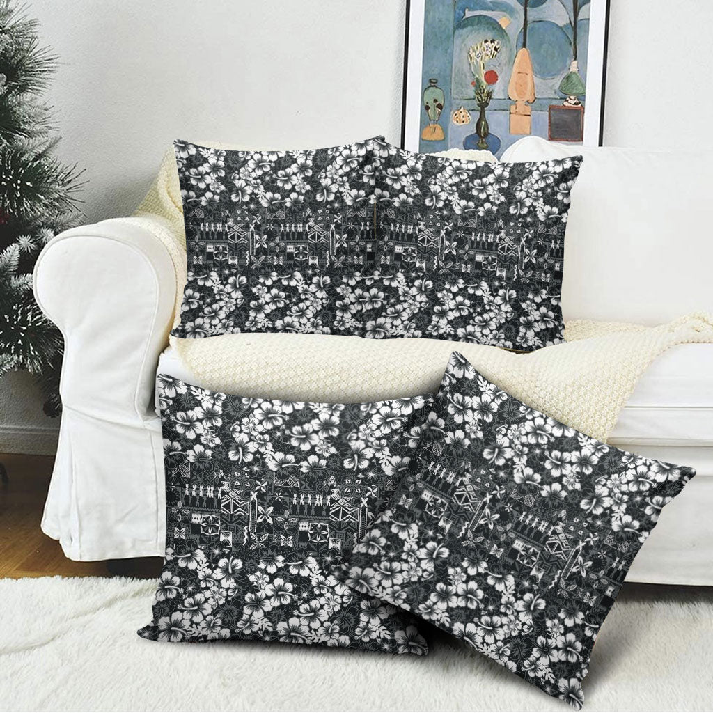 Black Hawaiian Tapa Tribal Hibiscus Pillow Cover