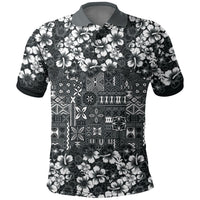 Black Hawaiian Tapa Tribal Hibiscus Polo Shirt