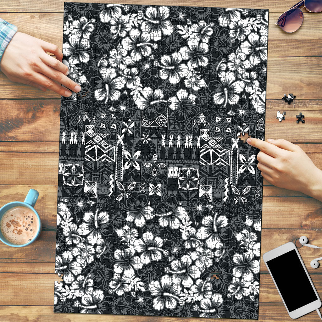 Black Hawaiian Tapa Tribal Hibiscus Puzzle