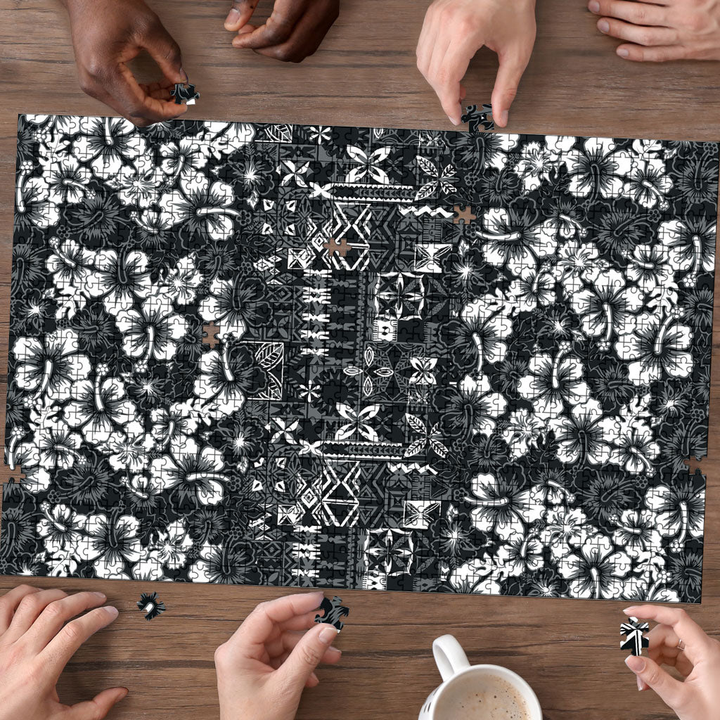 Black Hawaiian Tapa Tribal Hibiscus Puzzle