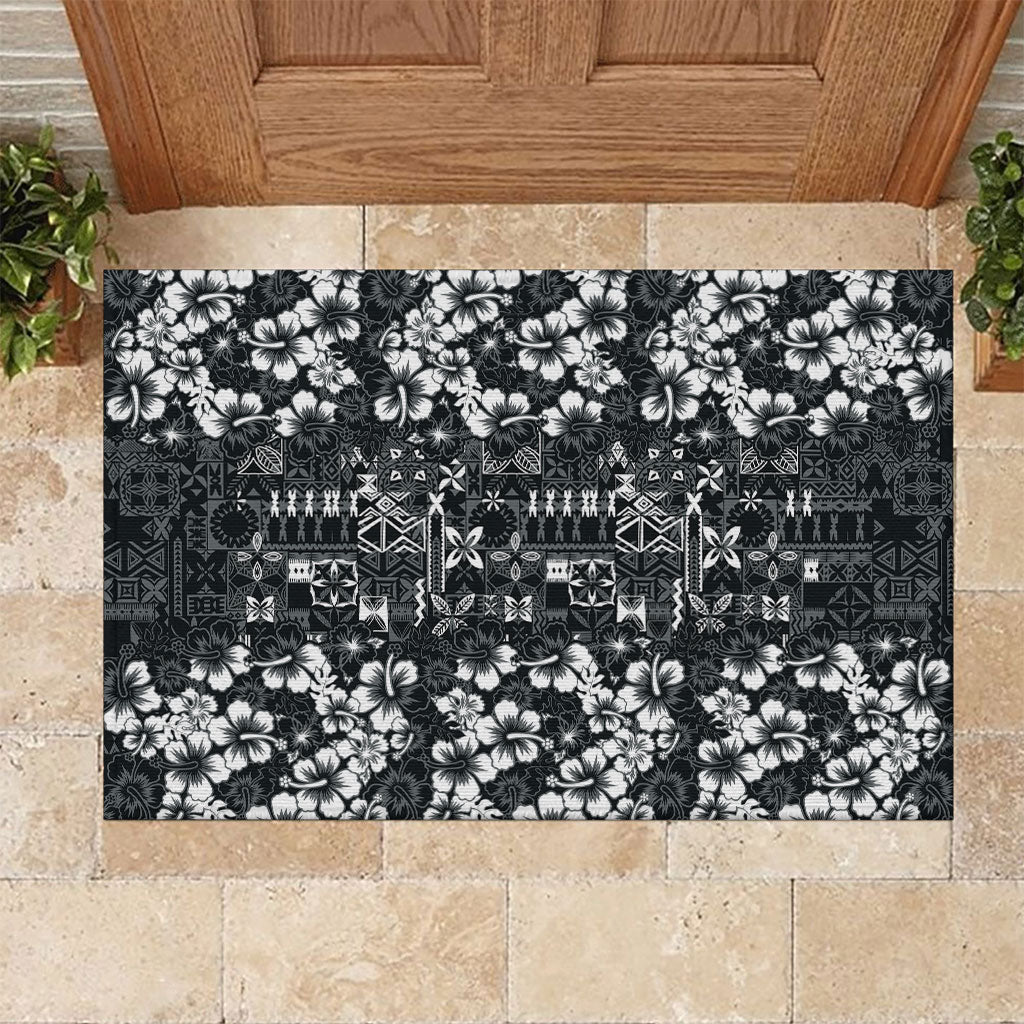 Black Hawaiian Tapa Tribal Hibiscus Rubber Doormat LT9 Black - Polynesian Pride