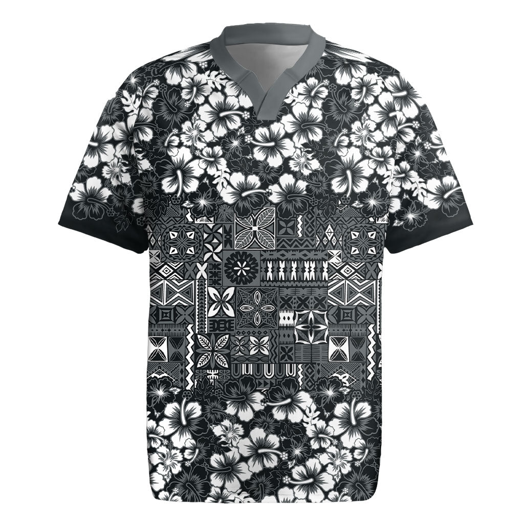 Black Hawaiian Tapa Tribal Hibiscus Rugby Jersey