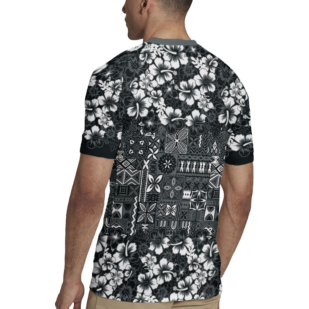 Black Hawaiian Tapa Tribal Hibiscus Rugby Jersey