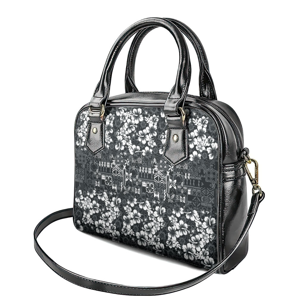 Black Hawaiian Tapa Tribal Hibiscus Shoulder Handbag