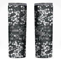 Black Hawaiian Tapa Tribal Hibiscus Skinny Tumbler