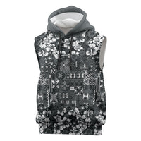 Black Hawaiian Tapa Tribal Hibiscus Sleeveless Hoodie