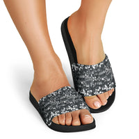 Black Hawaiian Tapa Tribal Hibiscus Slide Sandals