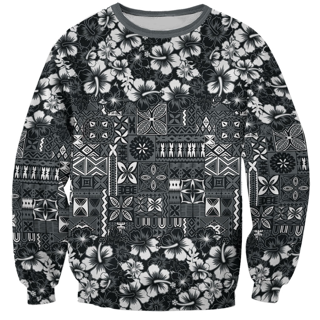 Black Hawaiian Tapa Tribal Hibiscus Sweatshirt LT9 Unisex Black - Polynesian Pride