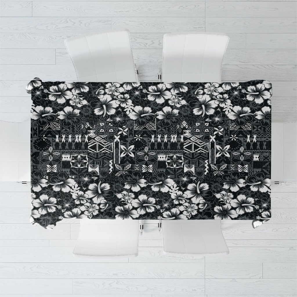Black Hawaiian Tapa Tribal Hibiscus Tablecloth