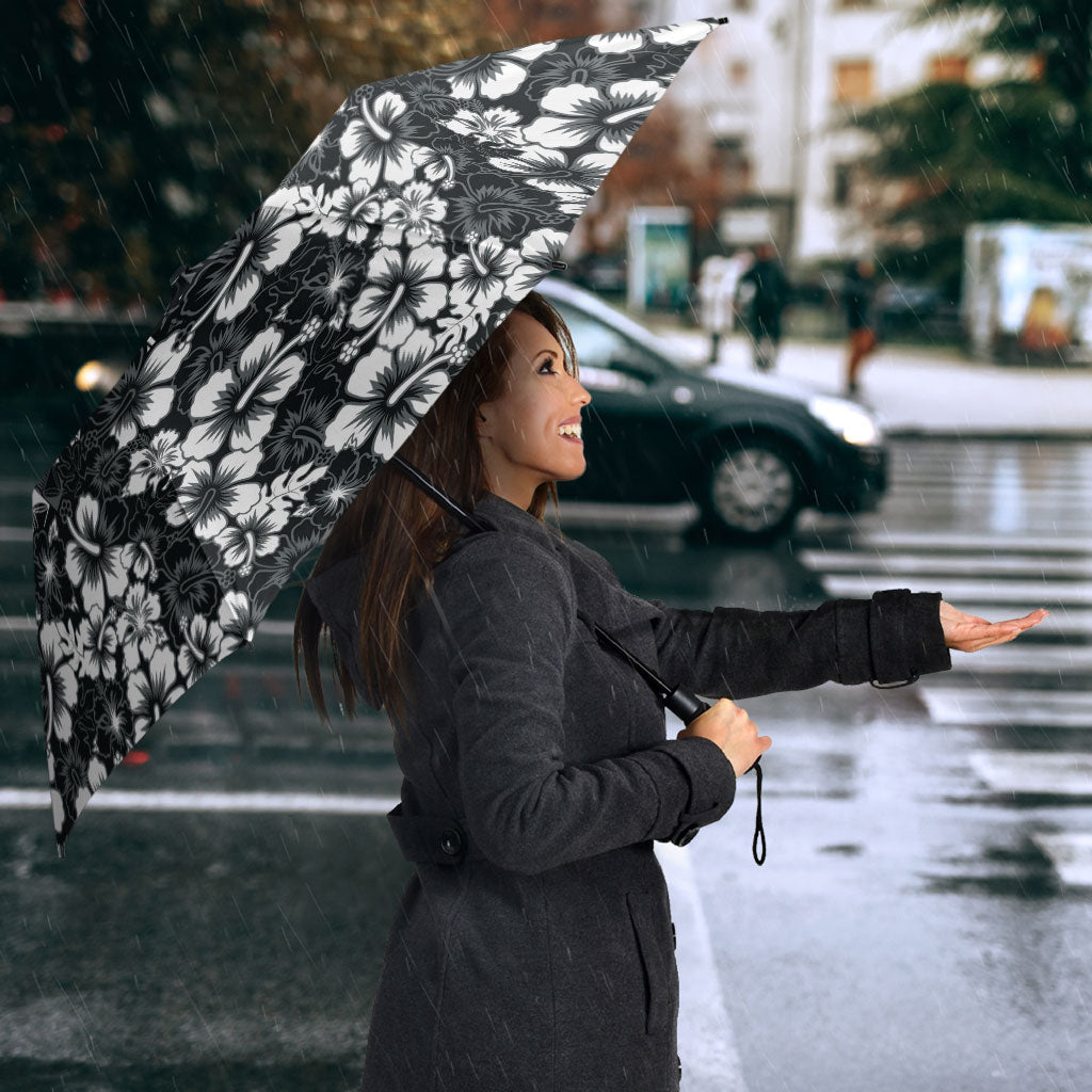 Black Hawaiian Tapa Tribal Hibiscus Umbrella