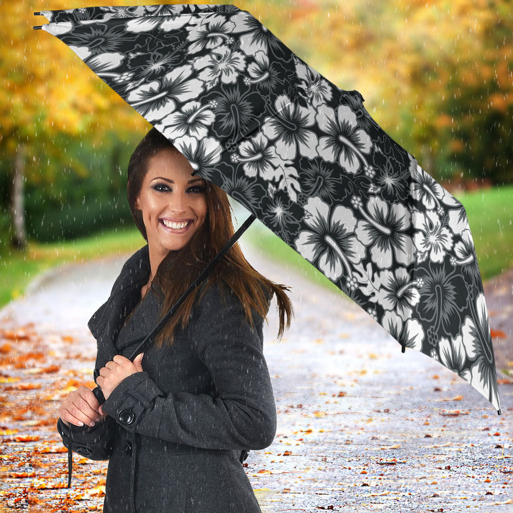 Black Hawaiian Tapa Tribal Hibiscus Umbrella