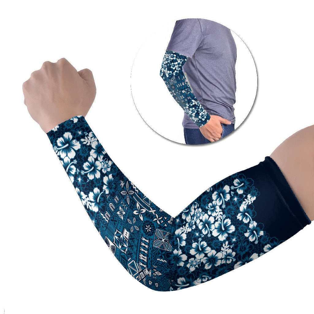 Blue Hawaiian Tapa Tribal Hibiscus Arm Sleeves