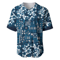 Blue Hawaiian Tapa Tribal Hibiscus Baseball Jersey