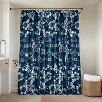 Blue Hawaiian Tapa Tribal Hibiscus Bathroom Set