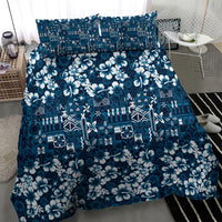 Blue Hawaiian Tapa Tribal Hibiscus Bedding Set