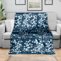 Blue Hawaiian Tapa Tribal Hibiscus Blanket