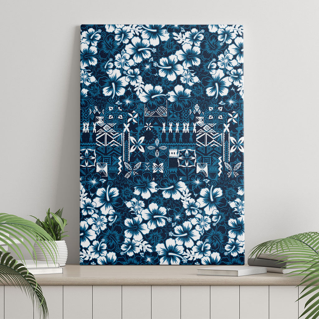 Blue Hawaiian Tapa Tribal Hibiscus Canvas Wall Art