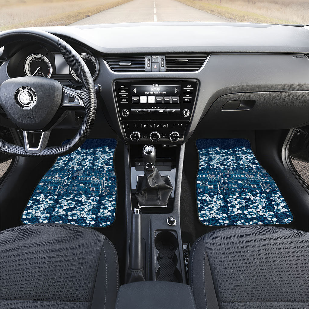 Blue Hawaiian Tapa Tribal Hibiscus Car Mats