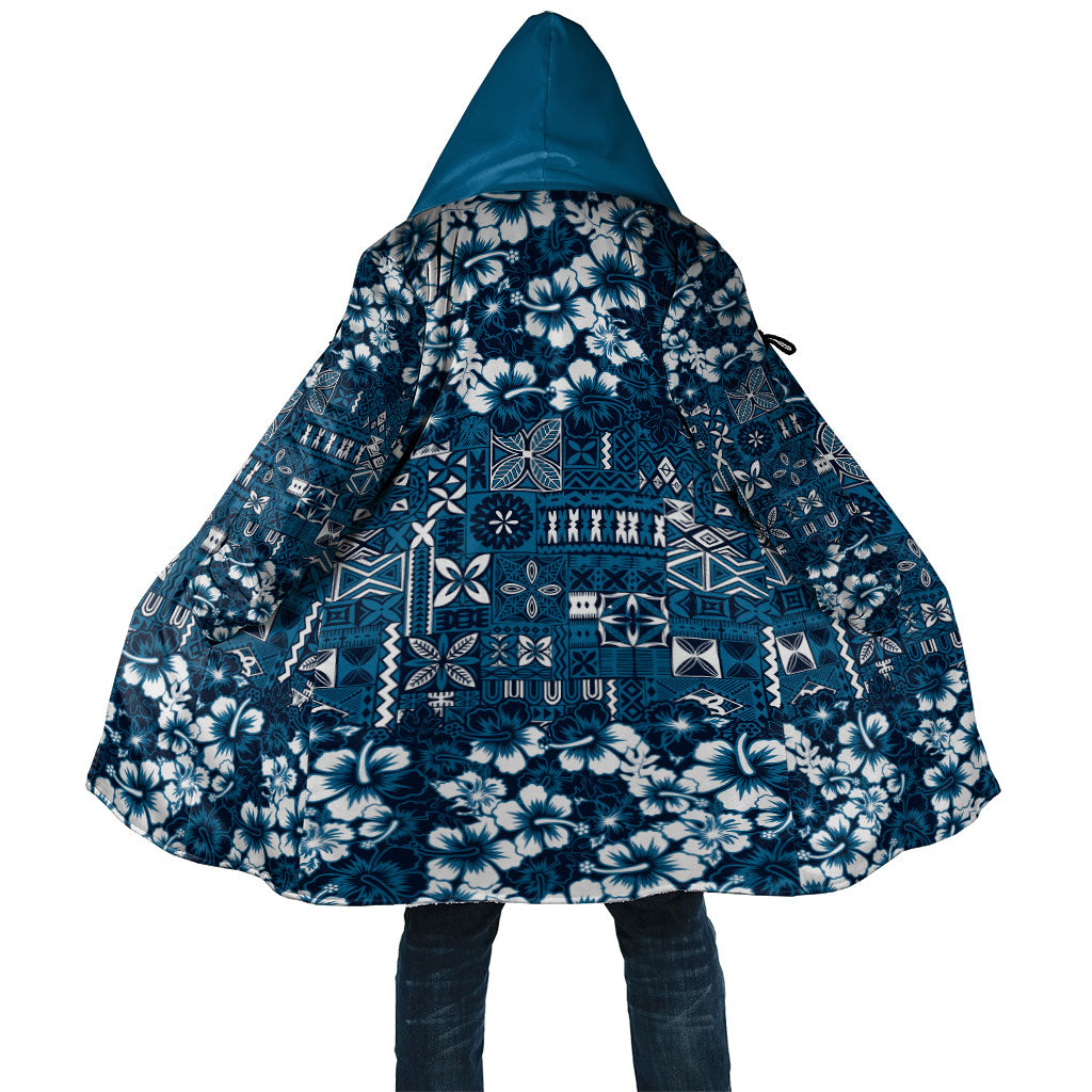 Blue Hawaiian Tapa Tribal Hibiscus Cloak