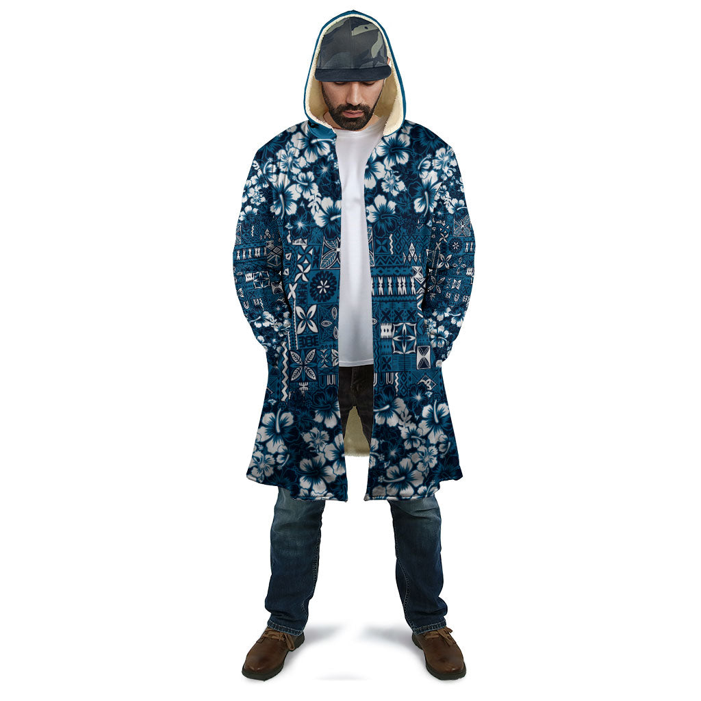 Blue Hawaiian Tapa Tribal Hibiscus Cloak