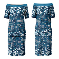 Blue Hawaiian Tapa Tribal Hibiscus Family Matching Puletasi and Hawaiian Shirt