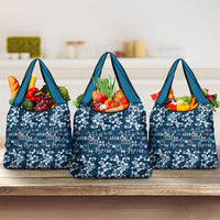 Blue Hawaiian Tapa Tribal Hibiscus Grocery Bag