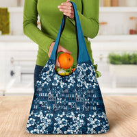 Blue Hawaiian Tapa Tribal Hibiscus Grocery Bag