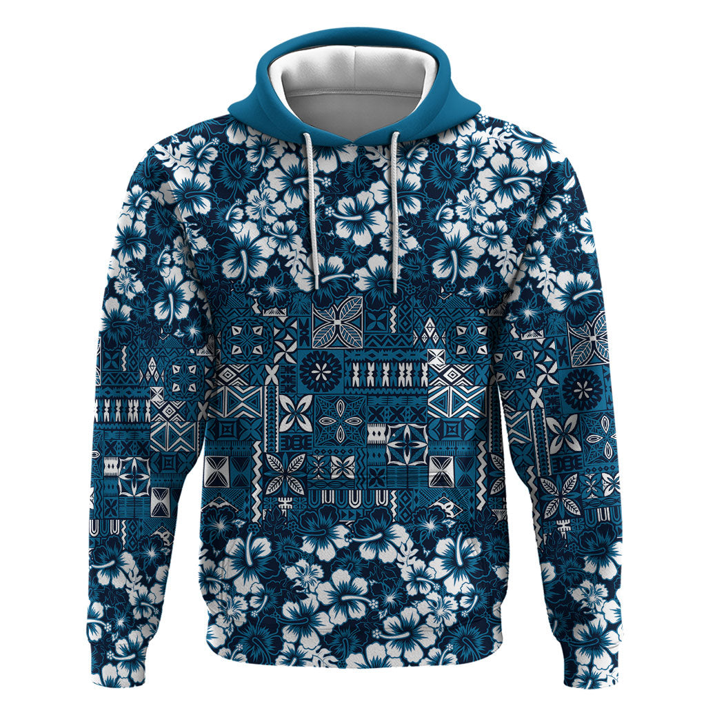 Blue Hawaiian Tapa Tribal Hibiscus Hoodie