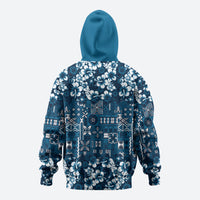 Blue Hawaiian Tapa Tribal Hibiscus Hoodie