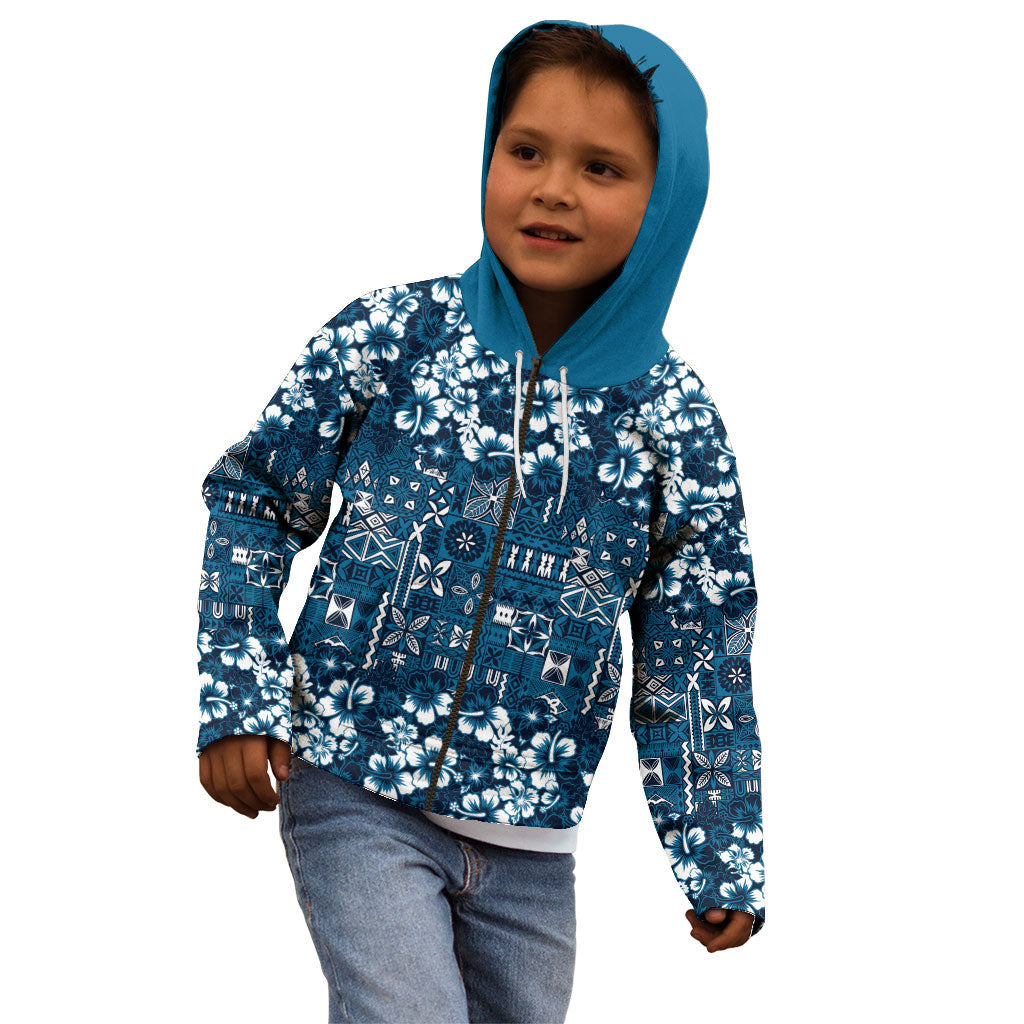 Blue Hawaiian Tapa Tribal Hibiscus Kid Hoodie