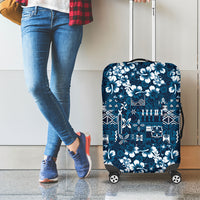 Blue Hawaiian Tapa Tribal Hibiscus Luggage Cover