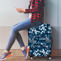 Blue Hawaiian Tapa Tribal Hibiscus Luggage Cover