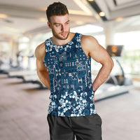 Blue Hawaiian Tapa Tribal Hibiscus Men Tank Top