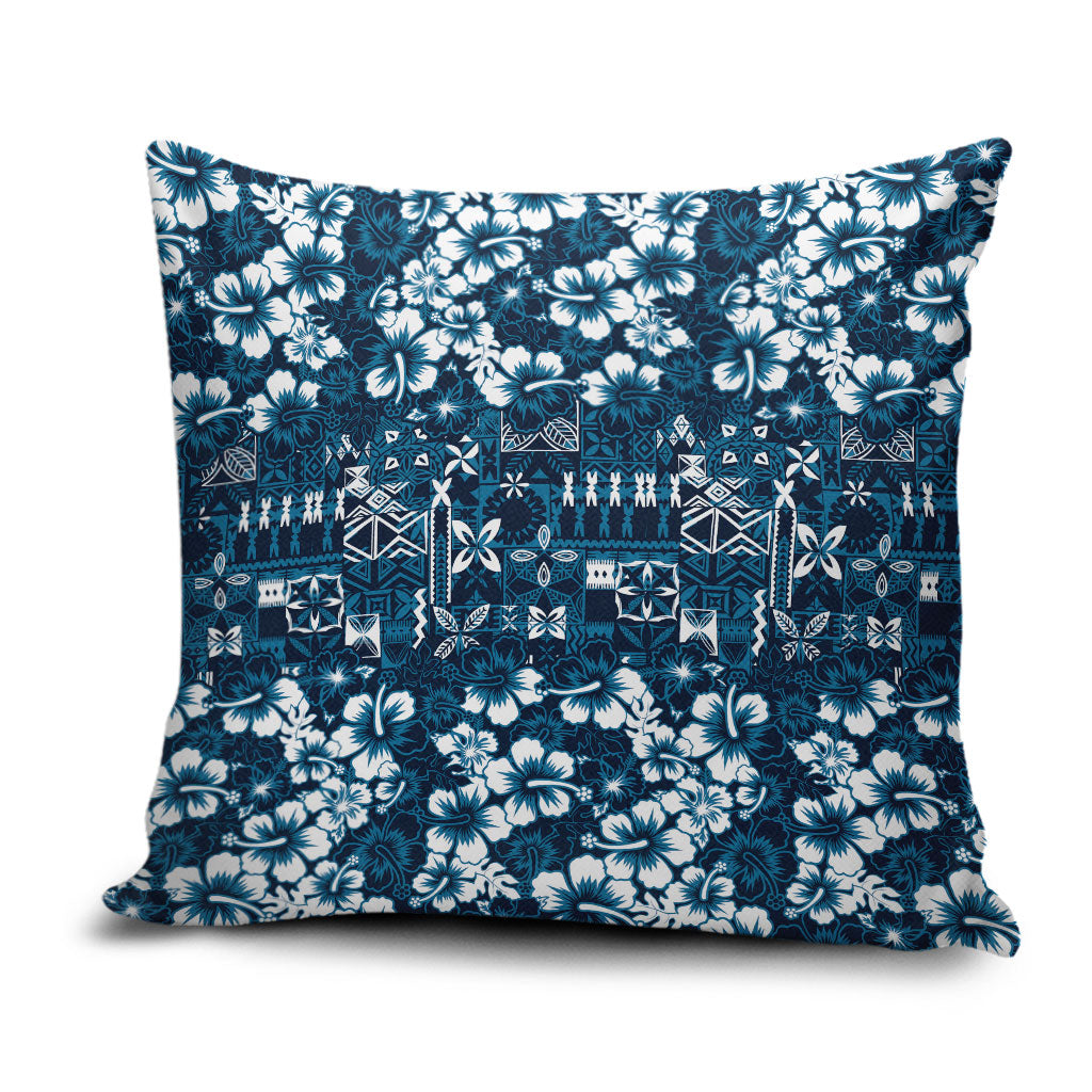Blue Hawaiian Tapa Tribal Hibiscus Pillow Cover