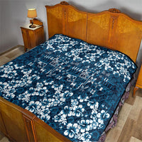 Blue Hawaiian Tapa Tribal Hibiscus Quilt