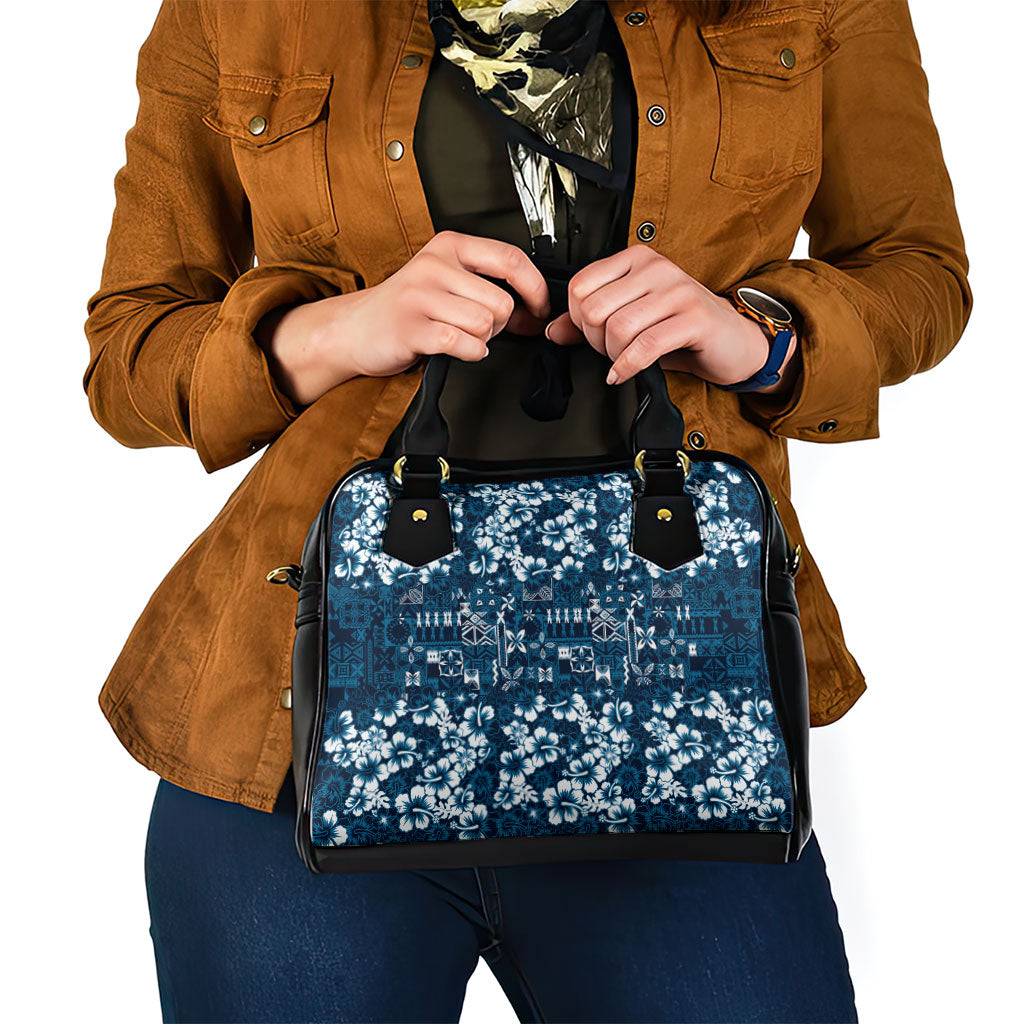 Blue Hawaiian Tapa Tribal Hibiscus Shoulder Handbag
