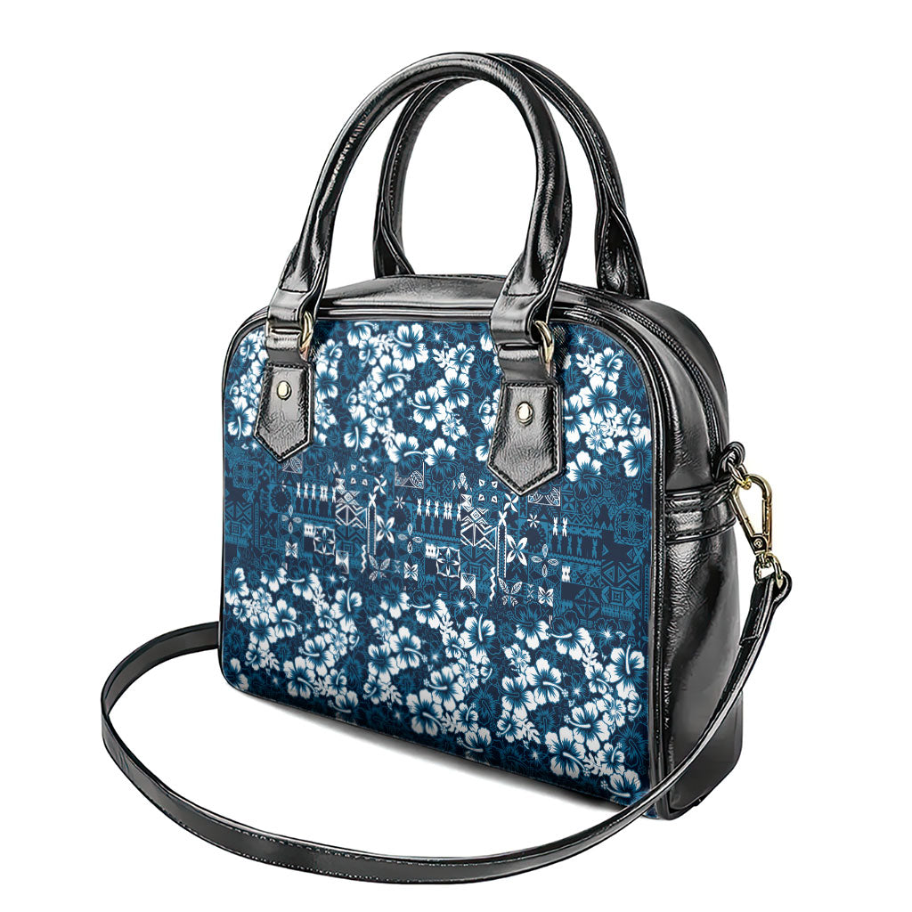 Blue Hawaiian Tapa Tribal Hibiscus Shoulder Handbag