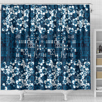 Blue Hawaiian Tapa Tribal Hibiscus Shower Curtain