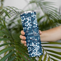 Blue Hawaiian Tapa Tribal Hibiscus Skinny Tumbler