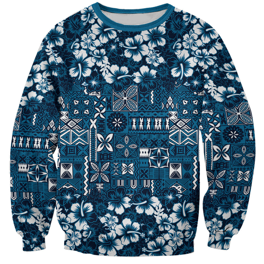 Blue Hawaiian Tapa Tribal Hibiscus Sweatshirt LT9 Unisex Blue - Polynesian Pride