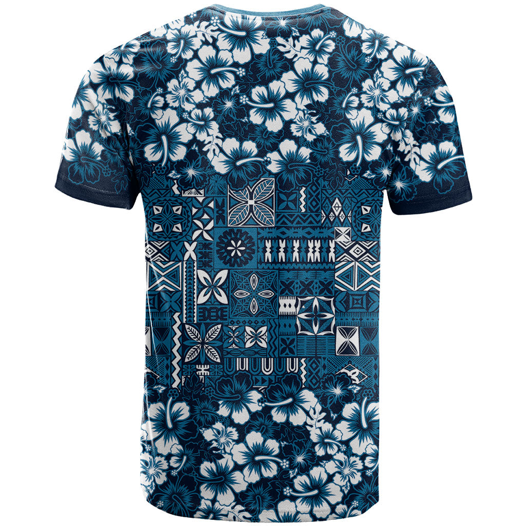 Blue Hawaiian Tapa Tribal Hibiscus T Shirt