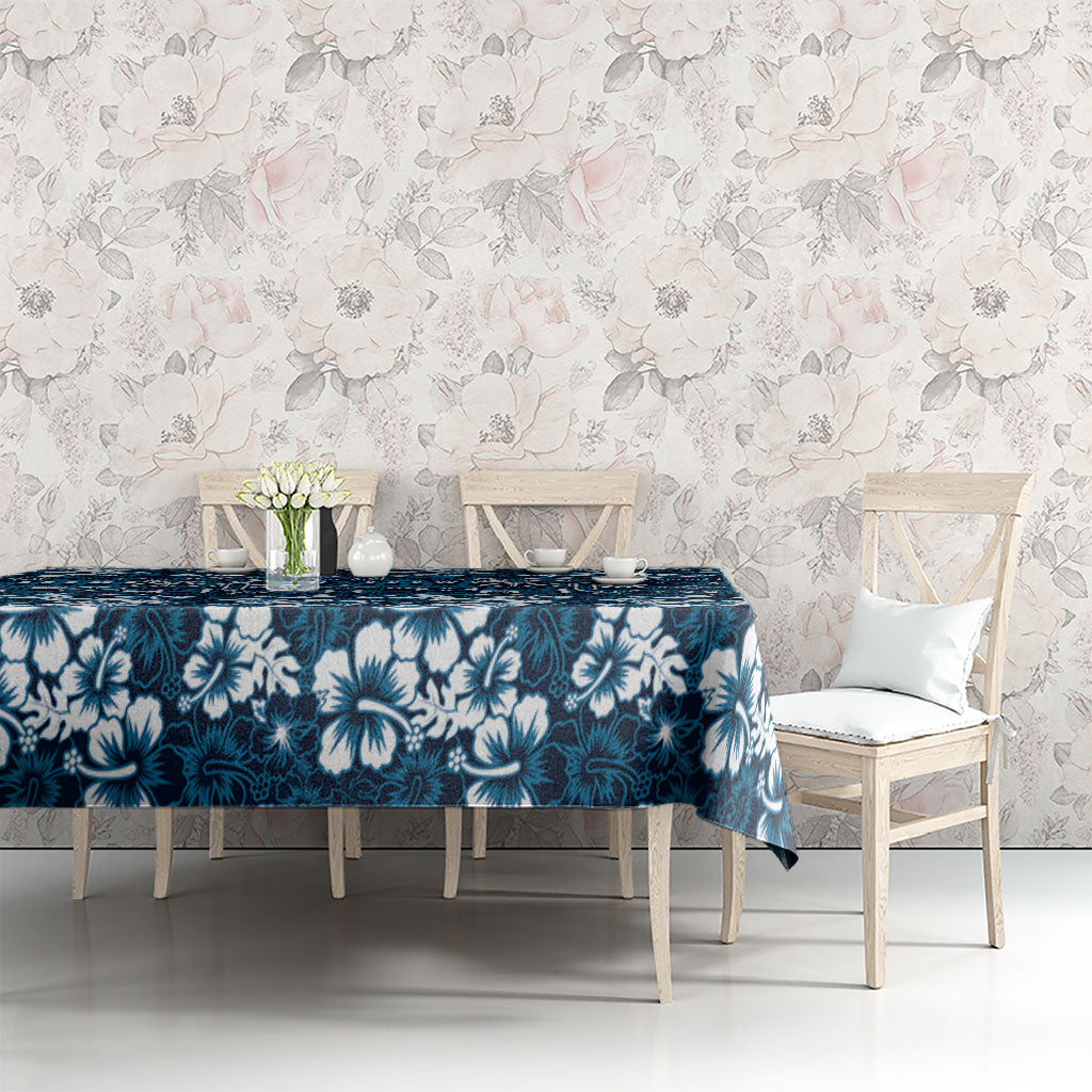 Blue Hawaiian Tapa Tribal Hibiscus Tablecloth