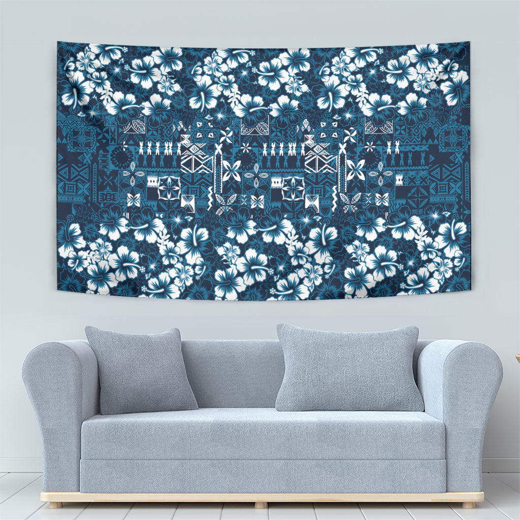 Blue Hawaiian Tapa Tribal Hibiscus Tapestry